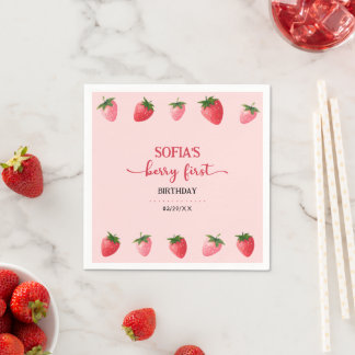 Strawberry Berry First Birthday Napkins