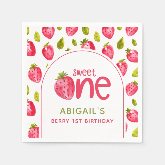 Strawberry Berry First Birthday Napkins (Front)