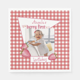 Strawberry Berry First Birthday Napkins