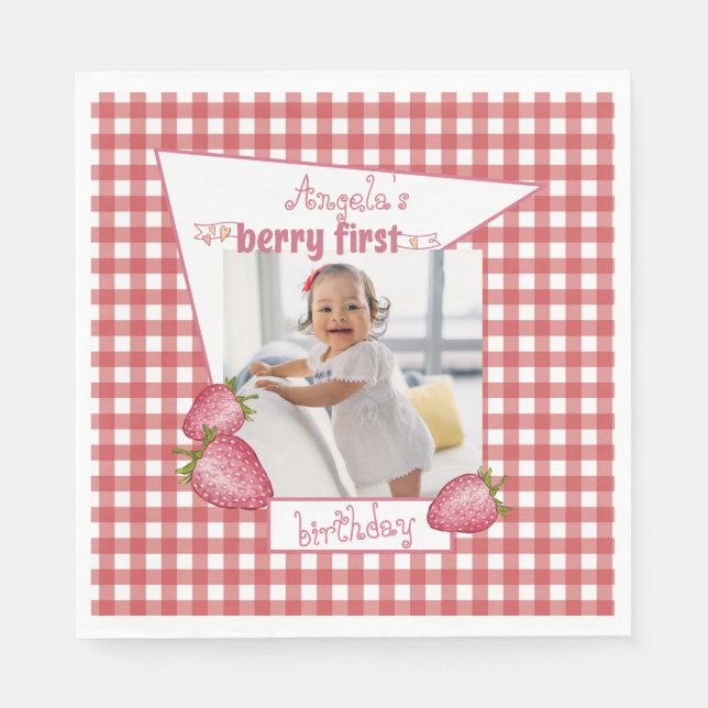 Strawberry Berry First Birthday Napkins (Front)