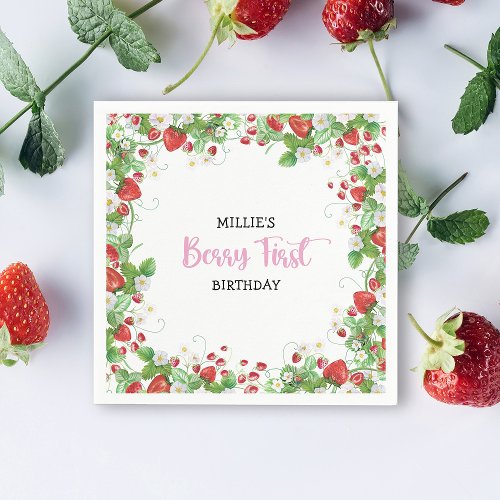 Strawberry Berry First Birthday Napkins