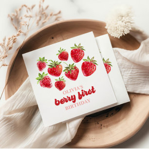 Strawberry Berry First Birthday Napkins