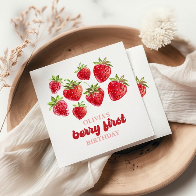 Strawberry Berry First Birthday Napkins (Creator Uploaded)