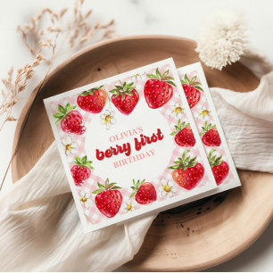 Strawberry Berry First Birthday Napkins