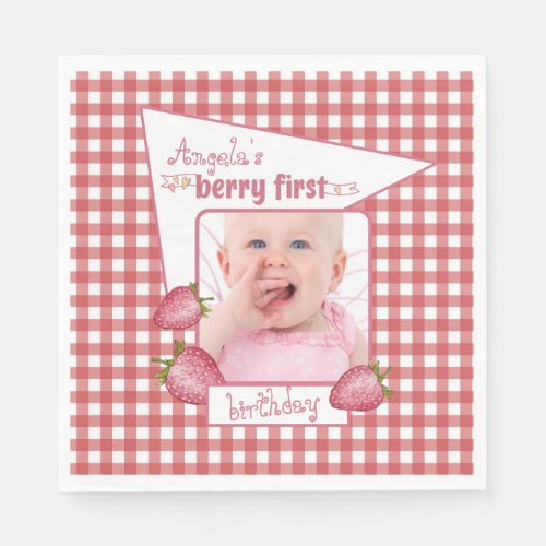 Strawberry Berry First Birthday Napkins