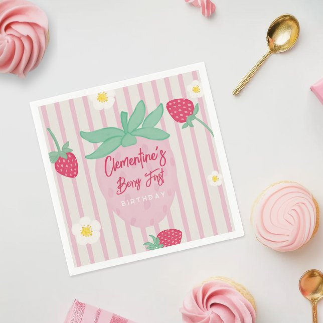 Strawberry Berry First Birthday Paper Napkins (Creator Uploaded)