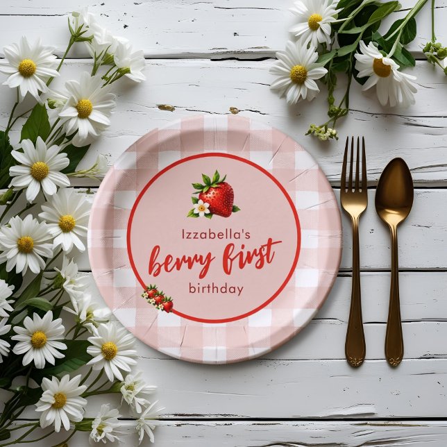 Strawberry Berry First Birthday Paper Plate (Strawberry Berry First first birthday party paper plates)