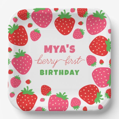 Strawberry Berry First Birthday Paper Plates