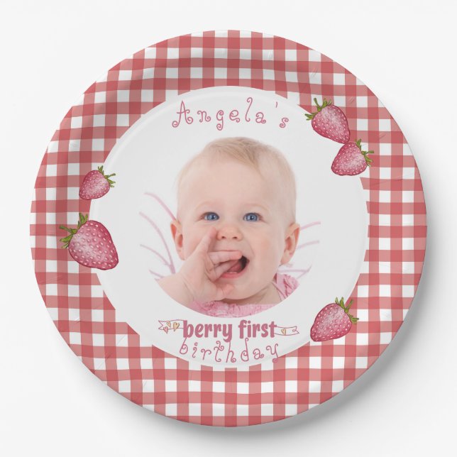 Strawberry Berry First Birthday Paper Plates (Front)