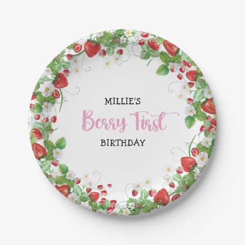 Strawberry Berry First Birthday Paper Plates