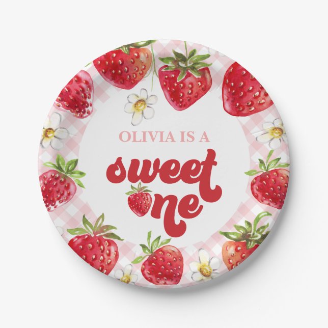 Strawberry Berry First Birthday Paper Plates (Front)