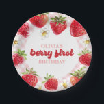 Strawberry Berry First Birthday Paper Plates<br><div class="desc">Berry First Birthday! Strawberry and pink plaid birthday party plates.</div>
