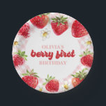 Strawberry Berry First Birthday Paper Plates<br><div class="desc">Berry First Birthday! Strawberry and pink plaid birthday party plates.</div>