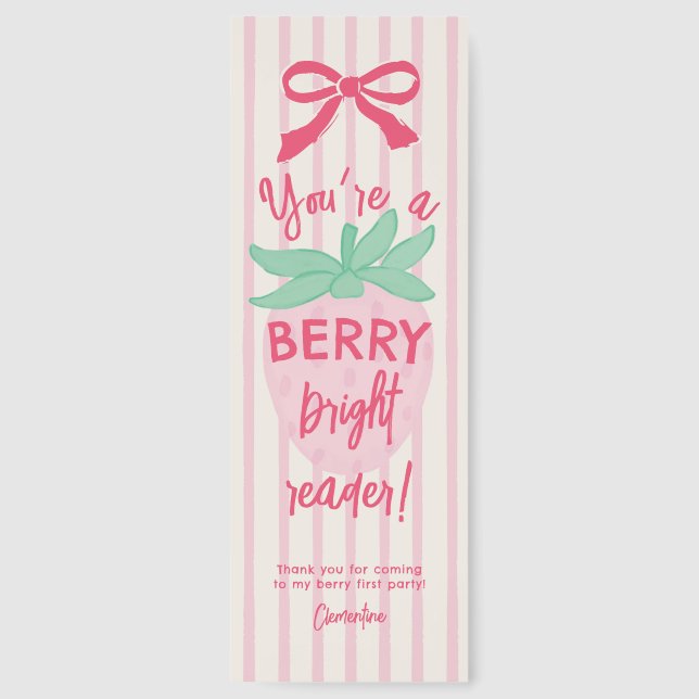Strawberry Berry First Birthday Party Bookmark  (Front)