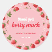 Strawberry Berry First Birthday Party Classic Round Sticker (Front)
