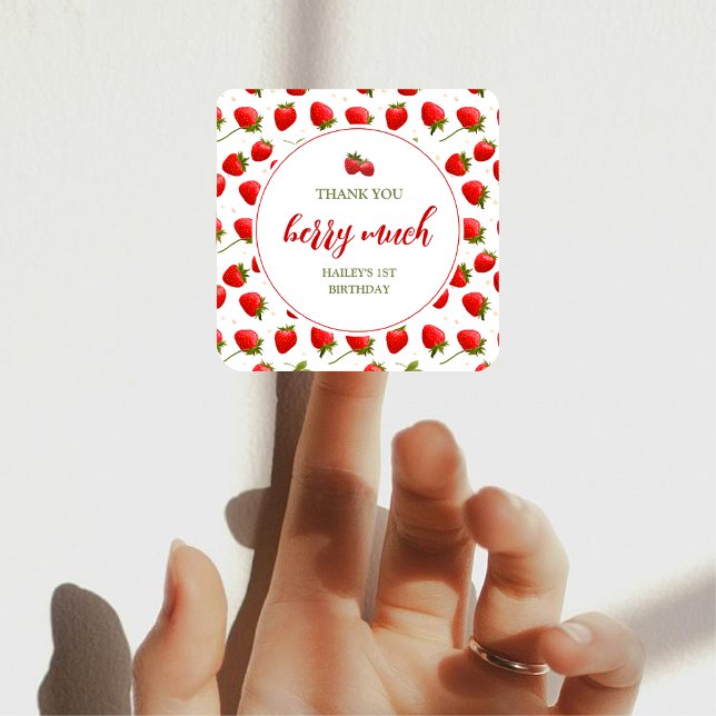 Strawberry Berry First Birthday Party Classic Round Sticker (Creator Uploaded)