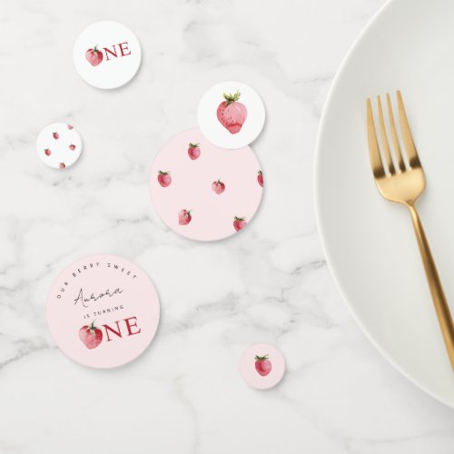 Strawberry berry first birthday party confetti