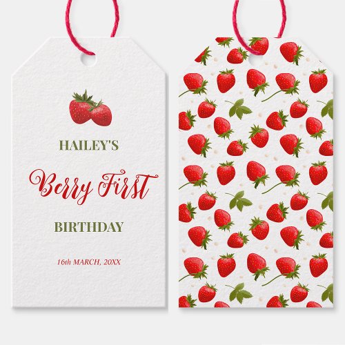 Strawberry Berry First Birthday Party Favor Gift Tags