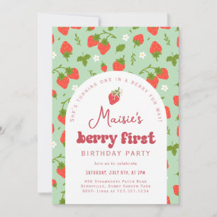 Strawberry Berry First Birthday Party Invitation