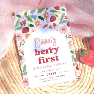 Strawberry Berry First Birthday Party Invitation