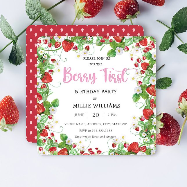 Strawberry | Berry First Birthday Party Invitation (Creator Uploaded)