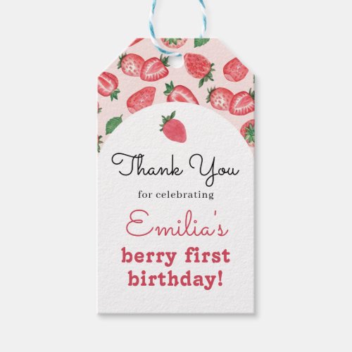 Strawberry Berry First Birthday Party Invitation Gift Tags