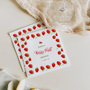 Strawberry Berry First Birthday Party Invitation Napkins