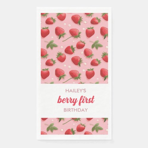 Strawberry Berry First Birthday Party Napkin