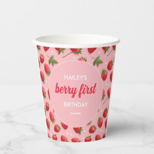 Strawberry Berry First Birthday Party Paper Cups