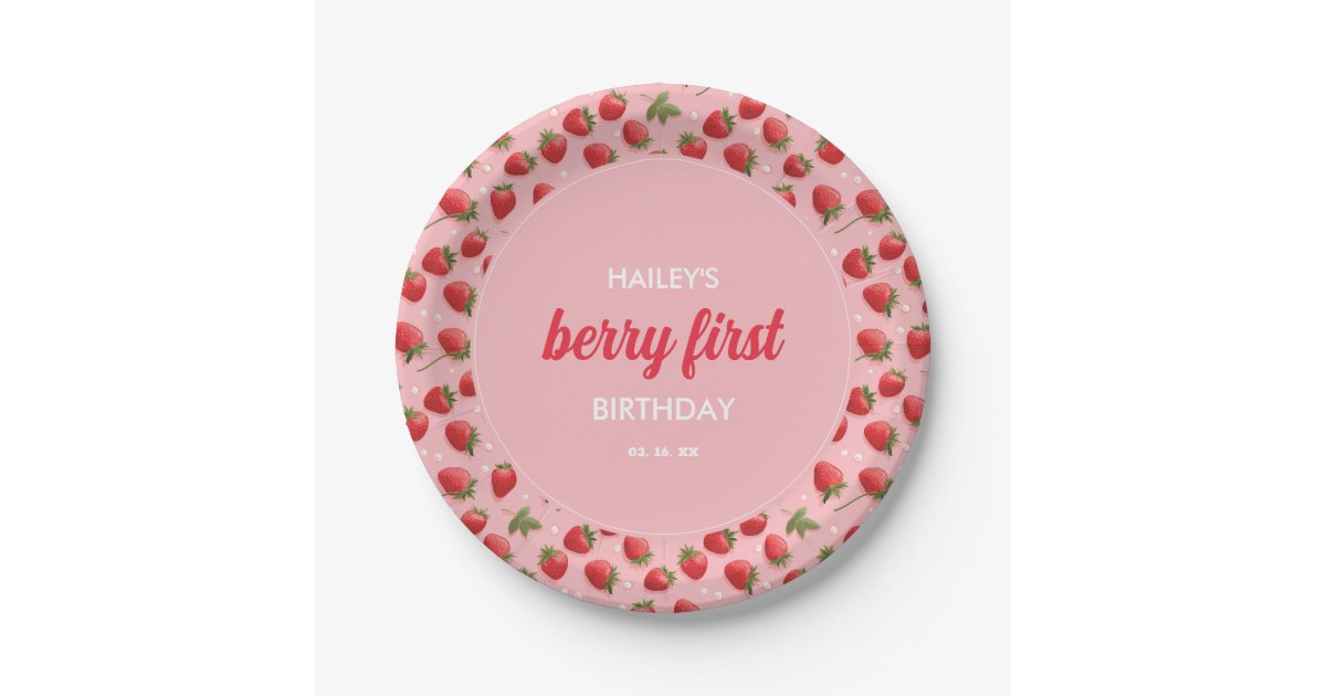 Strawberry Berry First Birthday Party Paper Plates
