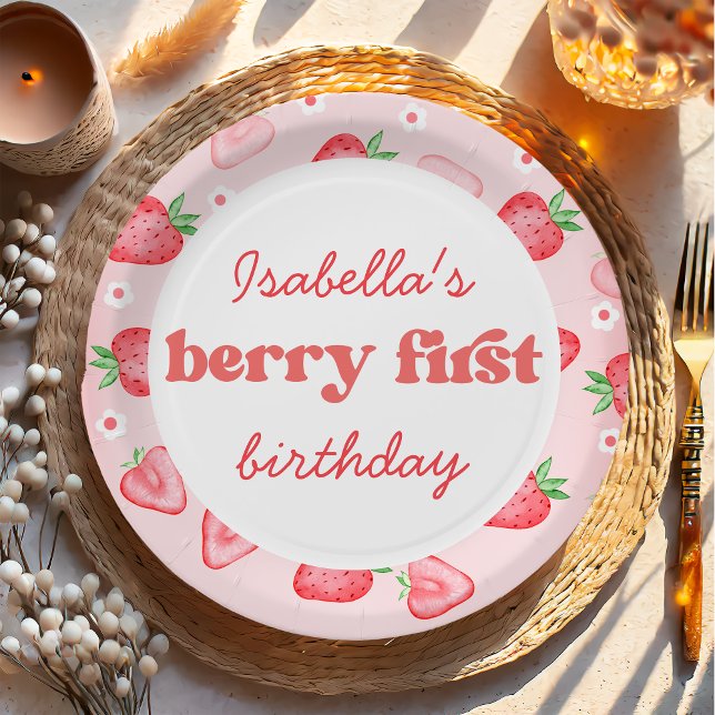 Strawberry Berry First Birthday Party  Paper Plates (Creator Uploaded)