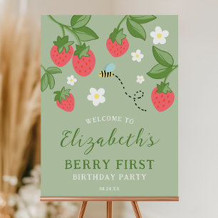 Strawberry Berry First Birthday Party Welcome Foam Board