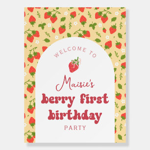 Strawberry Berry First Birthday Party Welcome Foam Board