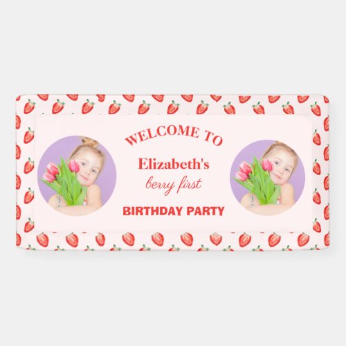 Strawberry Berry First Birthday Photo Banner