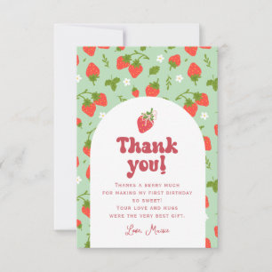 Strawberry Berry First Birthday Photo Thank You Card