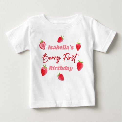 Strawberry Berry First Birthday Red and Pink Baby T_Shirt