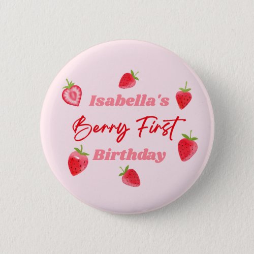 Strawberry Berry First Birthday Red and Pink Button