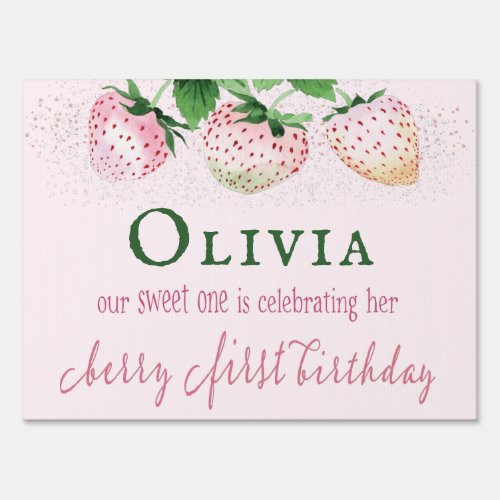 Strawberry Berry First Birthday Sign