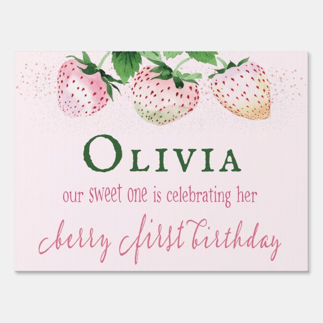 Strawberry Berry First Birthday Sign (Front)
