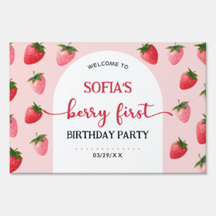 Strawberry Berry First Birthday Sign