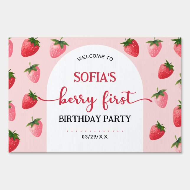 Strawberry Berry First Birthday Sign (Front)