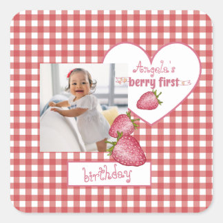Strawberry Berry First Birthday Square Sticker