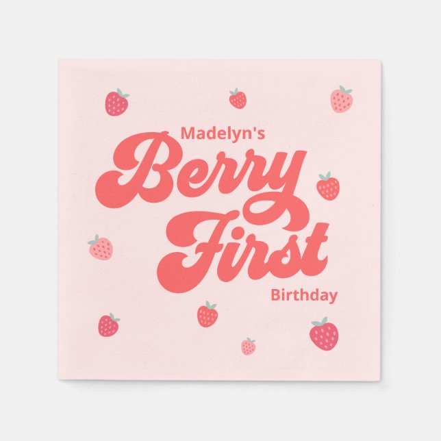 Strawberry Berry First  Birthday Summer Napkins (Front)