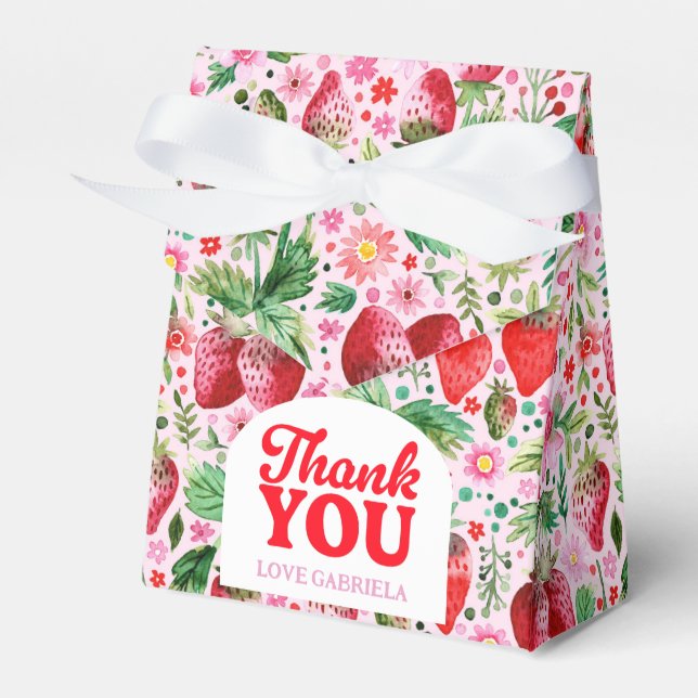 Strawberry Berry First Birthday Thank You Favor Boxes (Front Side)