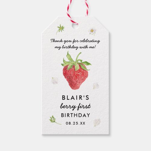 Strawberry Berry First Birthday Thank You Gift Tags