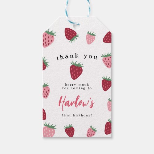 Strawberry Berry first Birthday Thank you  Gift Tags