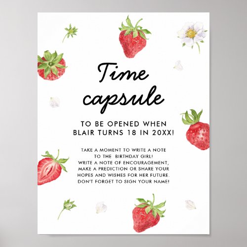 Strawberry Berry First Birthday Time Capsule Poster