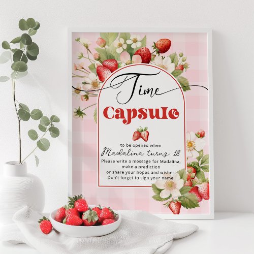 Strawberry berry first birthday time capsule poster