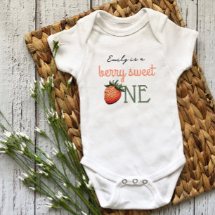 Strawberry Berry First Birthday Vintage Baby Bodysuit