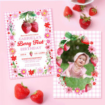 Strawberry Berry First Birthday Watercolor Photo